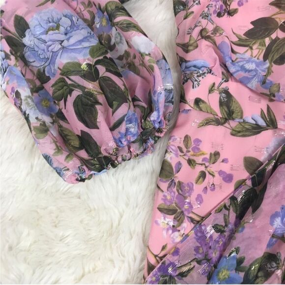 ELIZA J‎ Pink Floral Print Long Sleeve Maxi Dress Front Slit Size 4 6 8 10 New - Picture 6 of 14